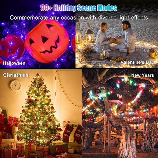 “RGBIC Bluetooth LED String Lights – USB Music Sync Dream Color Fairy Lights for Christmas Tree & Home Decor (5M / 10M / 20M)”