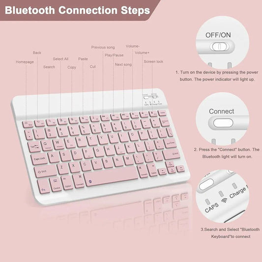Wireless Bluetooth Keyboard for iPad & Tablets – 7-Inch Portable Rechargeable Keyboard