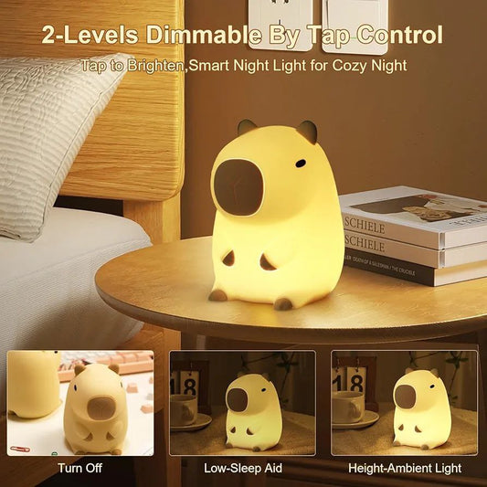 Cute Capybara Night Light – Rechargeable Silicone Touch Lamp for Kids & Home Decor